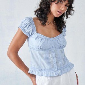UO BDG Ruched Prairie Blouse Urban Floral Crop Top L